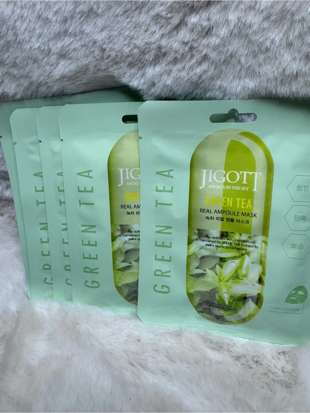 Jigott Green Tea Real Ampoule Mask - Soothing Green Sheet 5 Mask